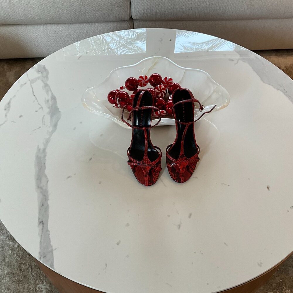 Simon Miller Red Snake-Print Strappy Heels - Picture 5 of 6